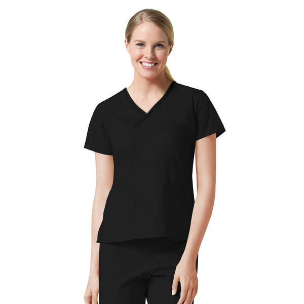Women's 2 Pocket Core Contrast Mock Wrap Scrub Top