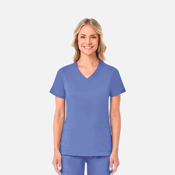 Women's 2 Pocket Blossom Curved V-Neck Scrub Top