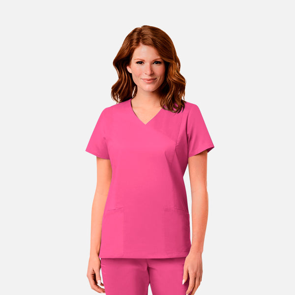 Women's 3 Pocket Blossom Signature Mesh Pocket Mock Wrap Scrub Top