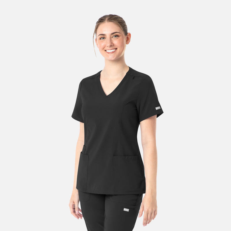 Black - Maevn Women's Scrub Tops - Front View