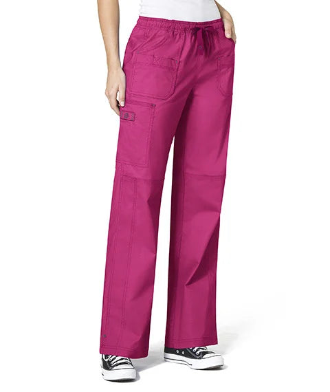 Hot Pink - WonderWink WonderFLEX Faith Women's 6-Pocket Stretch Boot Cut Cargo Scrub Pant