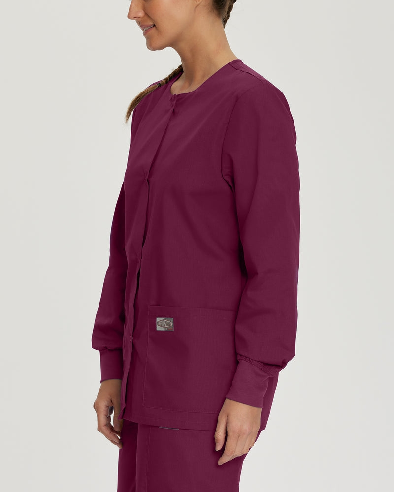 WINE - Landau Women's 3-Pocket Snap-Front Warm-Up Scrub Jacket - Image 2