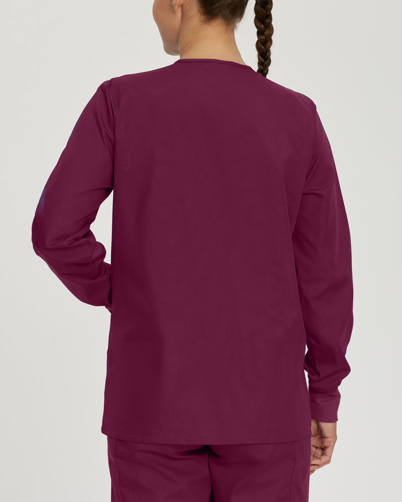 WINE - Landau Women's 3-Pocket Snap-Front Warm-Up Scrub Jacket - Image 3