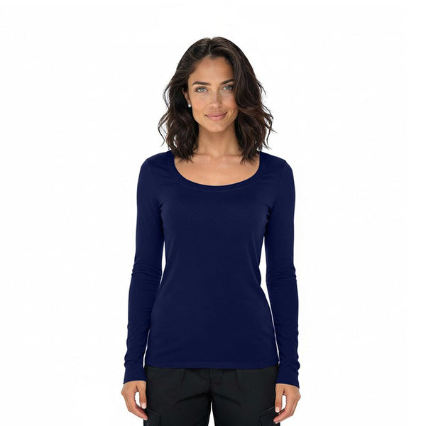 Natural Uniforms Women's Long Sleeve Extra Wide Scoop-Neck T-Shirt Under Scrub