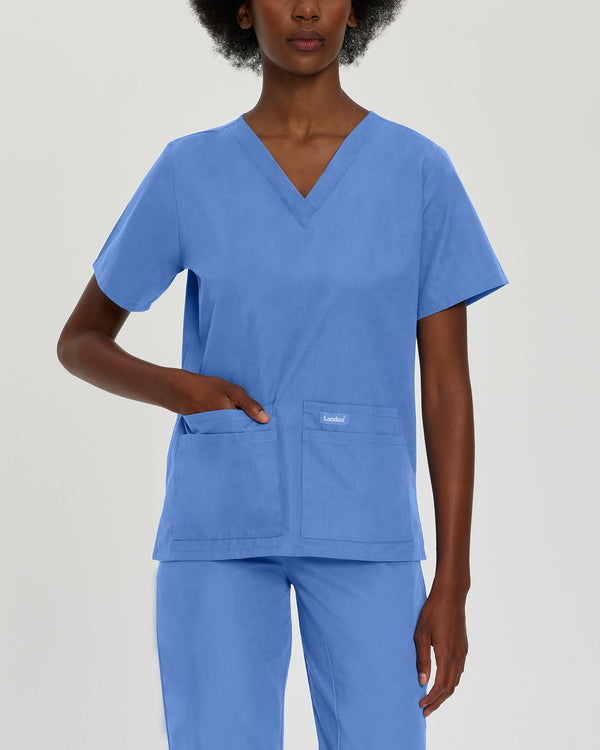 Camisa de uniforme médico con cuello en V para enfermería de mujer