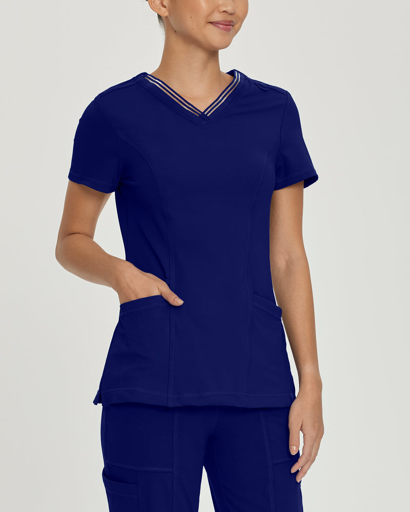 TRUE NAVY - Urbane Impulse Women's 2 Pocket V-Neck Activewear Scrub Top for Nursing - Image 1