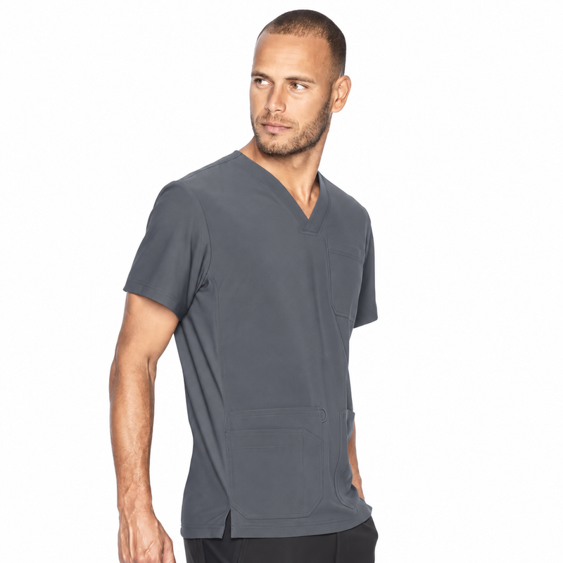 Steel - Urbane Performance Men's V-Neck Top with Knit Panels