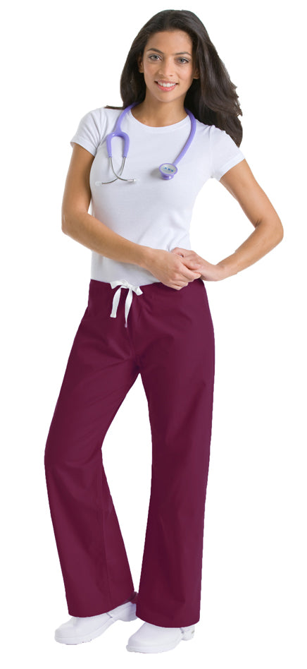 WINE - Urbane Essentials Women's Relaxed Drawstring Straight Leg Scrub Pant for Nursing - Image 1