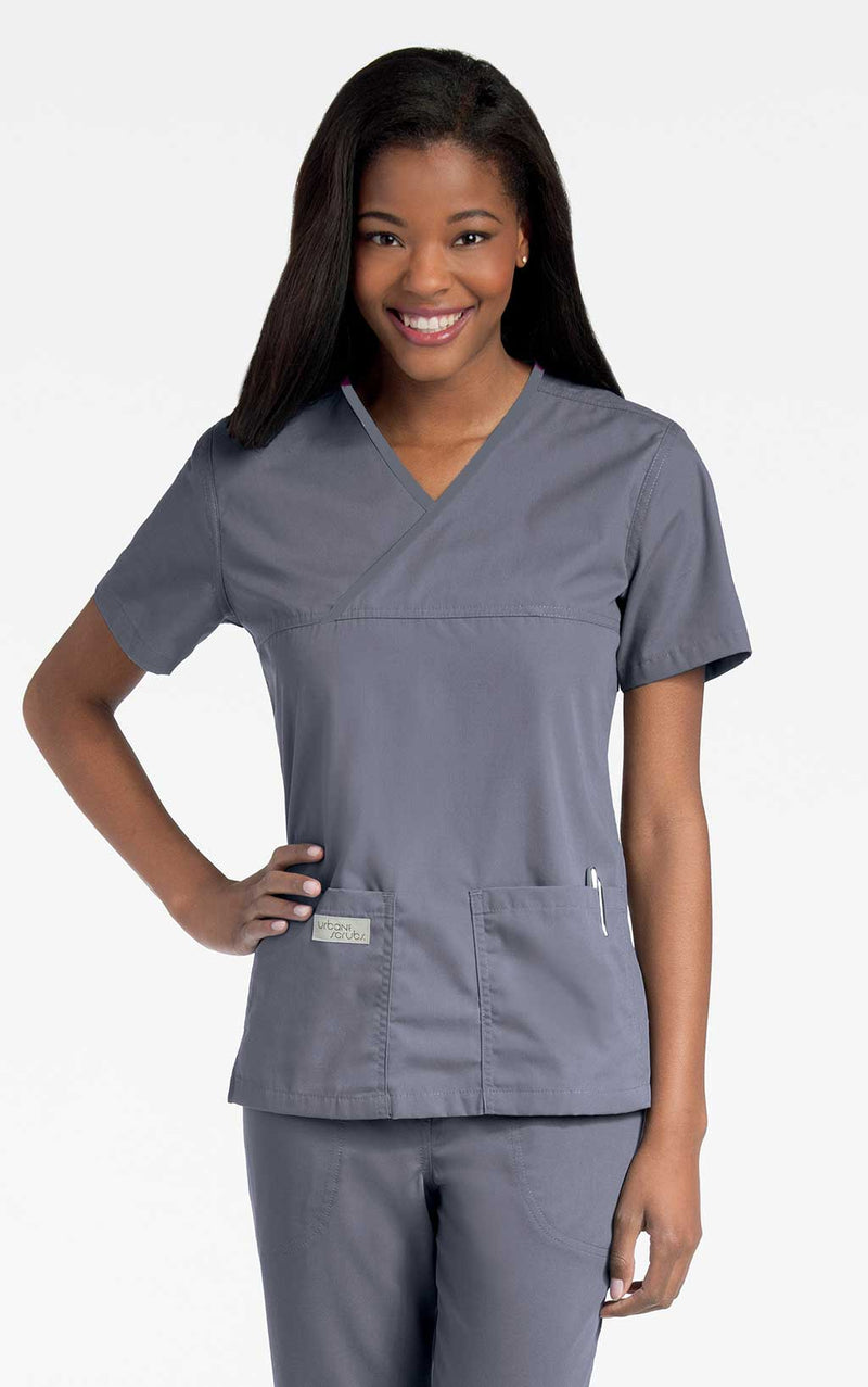 STEEL - Women's 2 Pocket Mock Wrap V-Neck Scrub Top for Nursing - Image 2