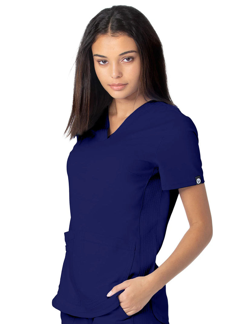 TRUE NAVY - Urbane Icon Women's 2 Pocket V-Neck Scrub Top for Nursing - Image 2