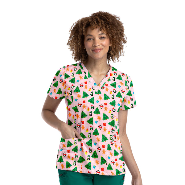 Women's 2 Pocket V-Neck Print Scrub Top
