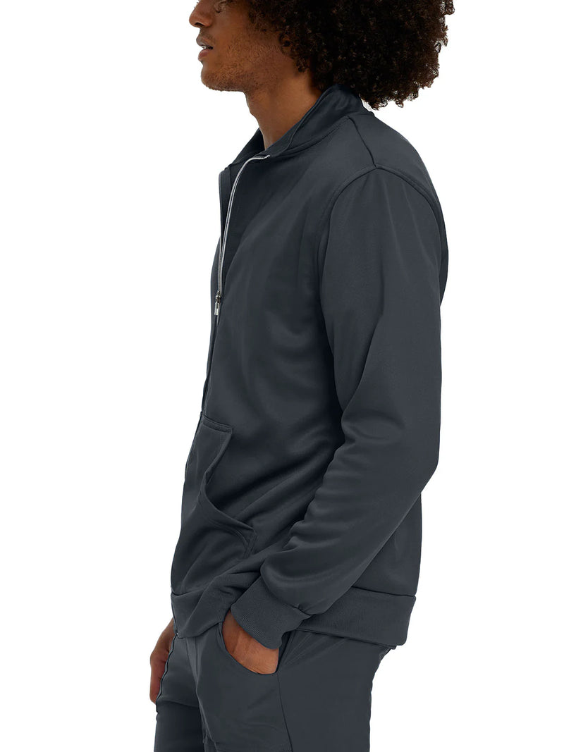 GRAPHITE - Urbane Performance Men's 2 Pocket Zip Front Fleece Scrub Jacket for Nursing - Image 2