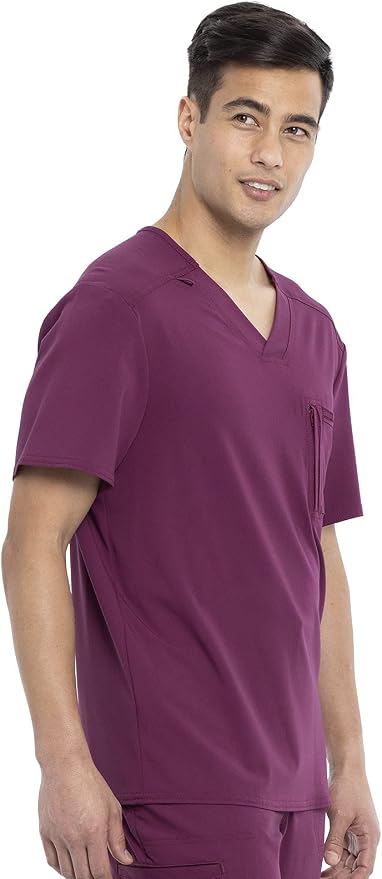 WINE - Cherokee Euphoria Men's 2 Pocket Tuckable V-Neck Scrub Top for Nursing - Image 3