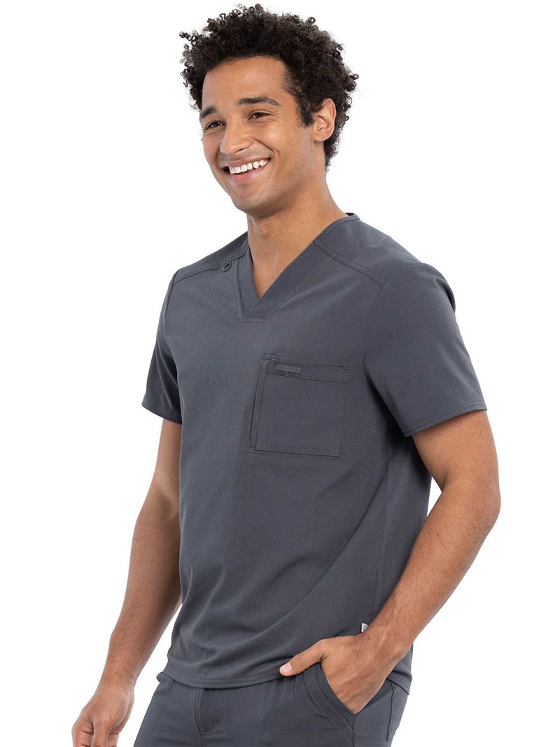 PEWTER - Cherokee Euphoria Men's 2 Pocket Tuckable V-Neck Scrub Top for Nursing - Image 4