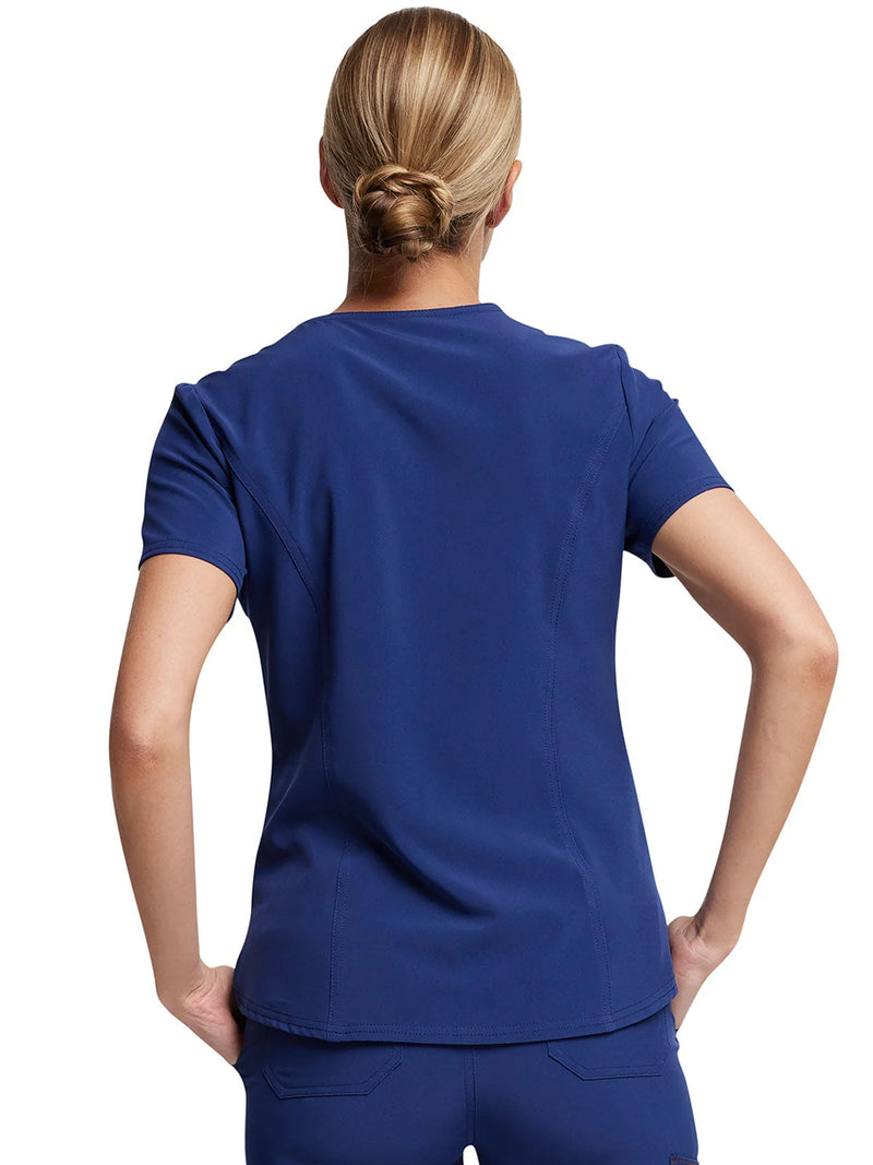 NAVY - Dickies Riveting Women's 1 Pocket Tuck-In V-Neck Scrub Top for Nursing - Image 2
