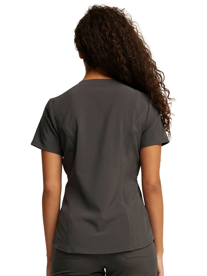 PEWTER - Dickies Riveting Women's 1 Pocket Tuck-In V-Neck Scrub Top for Nursing - Image 1