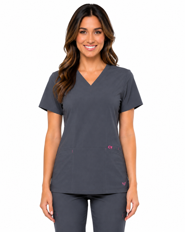 Top de enfermería para mujer con cuello en V y 3 bolsillos
