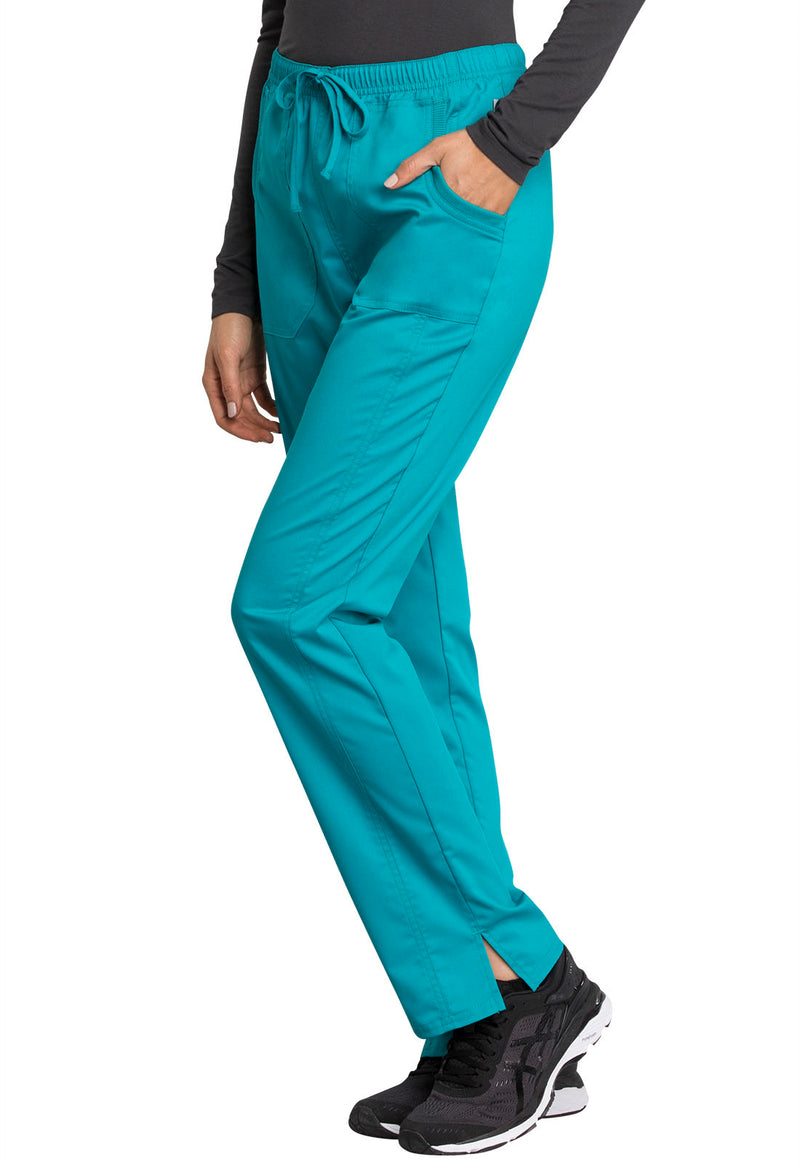 TEAL BLUE - Cherokee Workwear Revolution Tech Women's 3 Pocket Mid Rise Straight Leg Drawstring Scrub Pant - Image 2