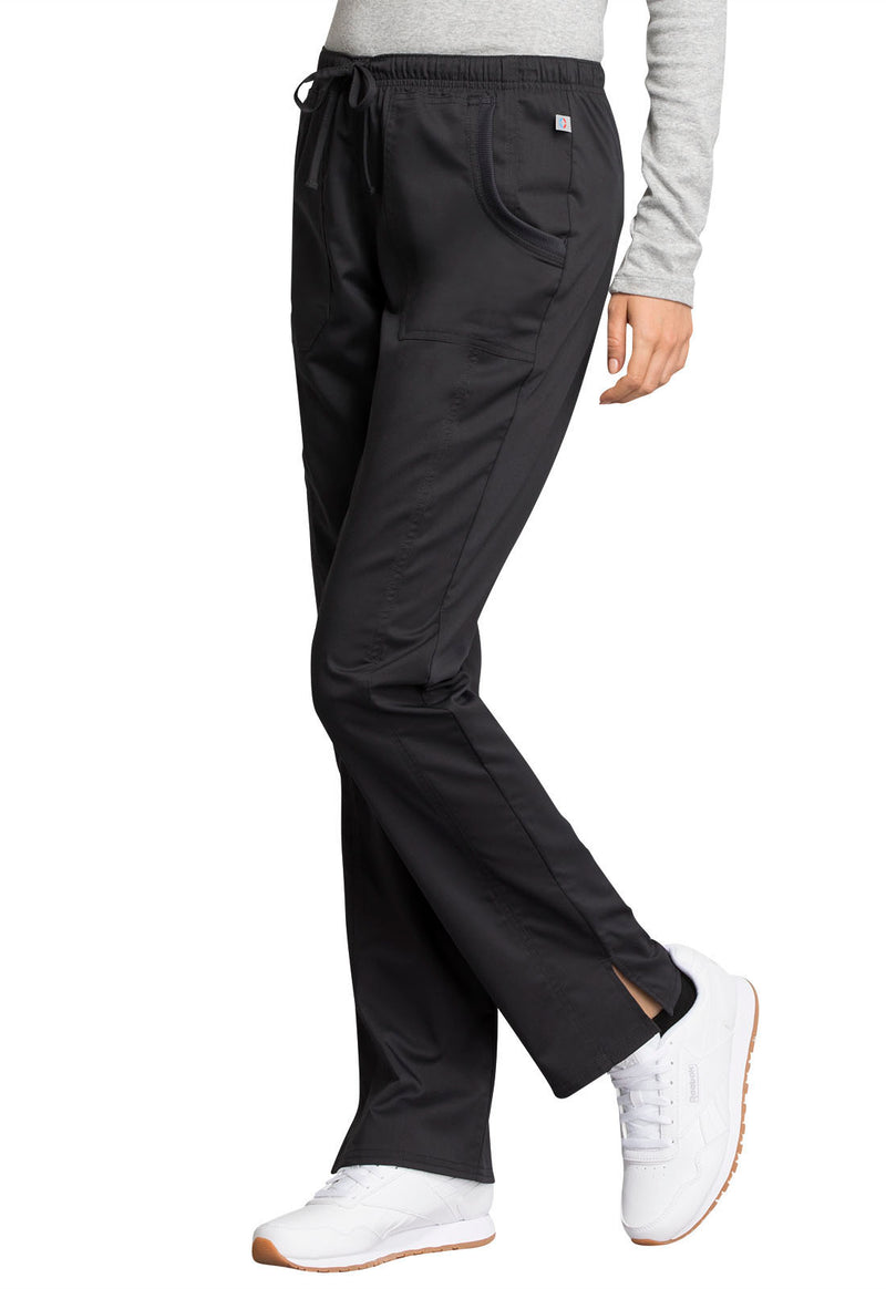 BLACK - Cherokee Workwear Revolution Tech Women's Petite 3 Pocket Mid Rise Straight Leg Drawstring Scrub Pant - Image 2