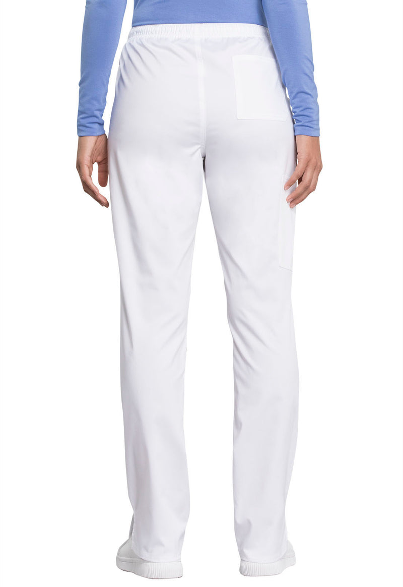 WHITE - Cherokee Workwear Revolution Tech Women's Petite 3 Pocket Mid Rise Straight Leg Drawstring Scrub Pant - Image 3