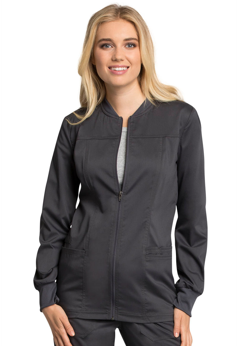 PEWTER - Cherokee Workwear Revolution Tech Women's Zip Front Scrub Jacket - Image 1