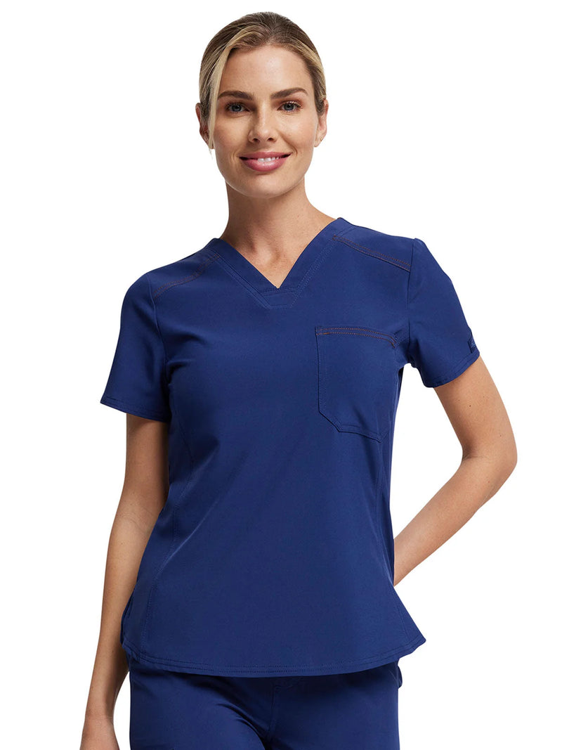NAVY - Dickies Riveting Women's 1 Pocket Tuck-In V-Neck Scrub Top for Nursing - Image 1