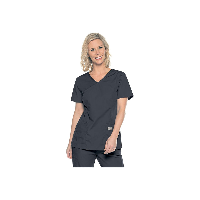GRAPHITE - Landau ScrubZone Women's 2 Pocket Mock Wrap Scrub Top for Nursing - Image 1