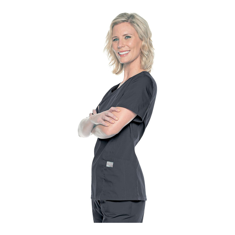 GRAPHITE - Landau ScrubZone Women's 2 Pocket Mock Wrap Scrub Top for Nursing - Image 2