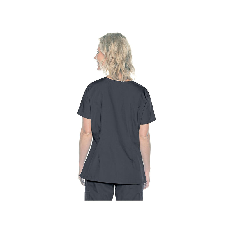 GRAPHITE - Landau ScrubZone Women's 2 Pocket Mock Wrap Scrub Top for Nursing - Image 3