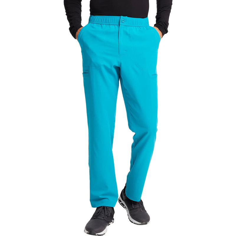 TEAL BLUE - Cherokee Euphoria Men's 8 Pocket Fly Front Cargo Scrub Pant for Nursing - Image 1