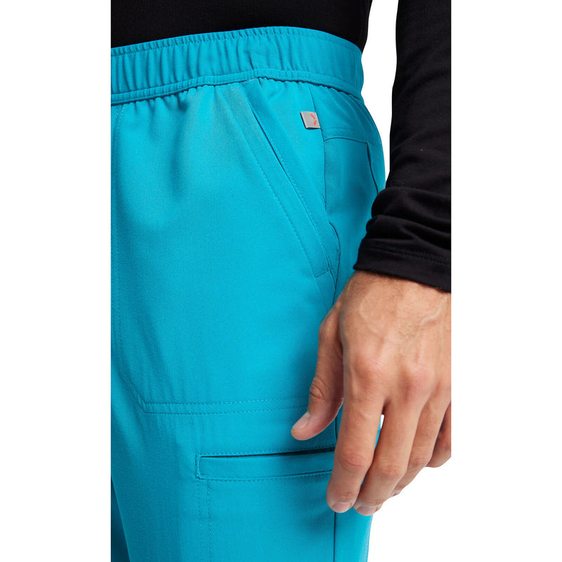 TEAL BLUE - Cherokee Euphoria Men's 8 Pocket Fly Front Cargo Scrub Pant for Nursing - Image 2