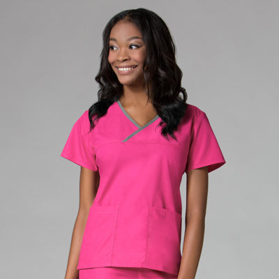 Women's 2 Pocket Core Contrast Mock Wrap Scrub Top