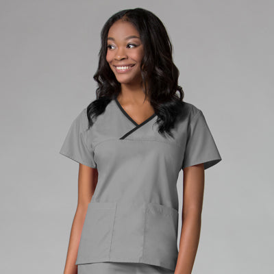 Women's 2 Pocket Contrast Mock Wrap Scrub Top