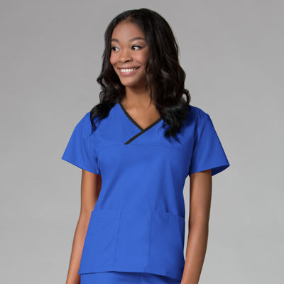 Women's 2 Pocket Contrast Mock Wrap Scrub Top