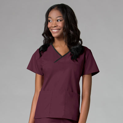 Women's 2 Pocket Contrast Mock Wrap Scrub Top