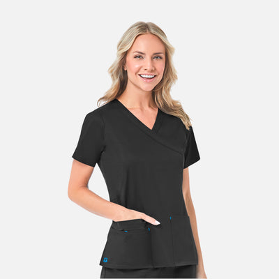 Women's 2 Pocket Blossom Mock Wrap Scrub Top