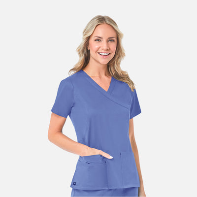 Women's 2 Pocket Blossom Mock Wrap Scrub Top