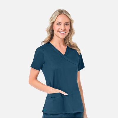 Women's 2 Pocket Blossom Mock Wrap Scrub Top