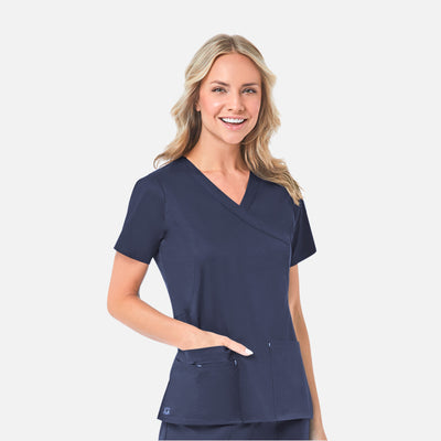 Women's 2 Pocket Blossom Mock Wrap Scrub Top