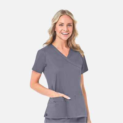 Women's 2 Pocket Blossom Mock Wrap Scrub Top