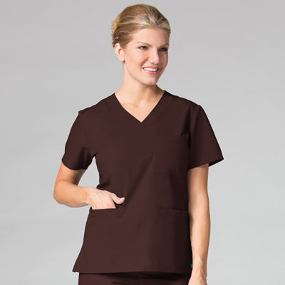 Uniforme quirúrgico de mujer con cuello en V curvo y 3 bolsillos
