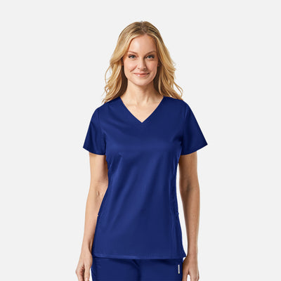 Women's 4 Pocket Sporty Mesh Panel Curved V Neck Scrub Top