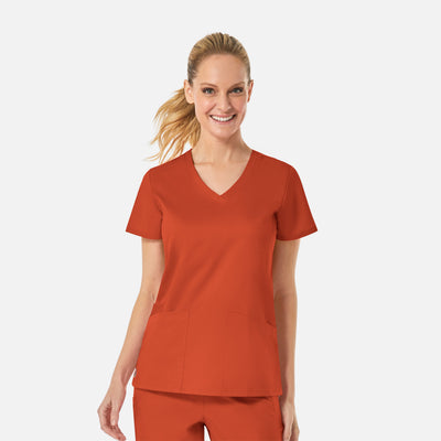 Women's 3 Pocket Back Mesh Panel Curved V-Neck Scrub Top