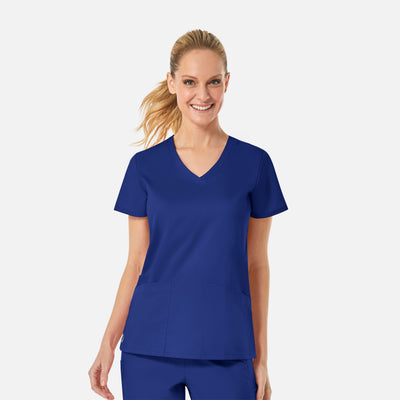 Women's 3 Pocket Back Mesh Panel Curved V-Neck Scrub Top