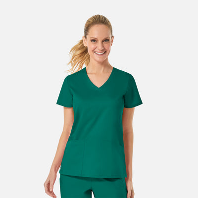 Women's 3 Pocket Back Mesh Panel Curved V-Neck Scrub Top