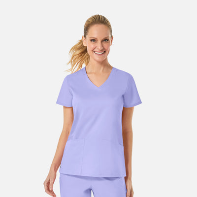 Women's 3 Pocket Back Mesh Panel Curved V-Neck Scrub Top