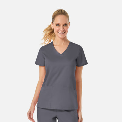 Women's 3 Pocket EON Back Mesh Panel Curved V-Neck Scrub Top