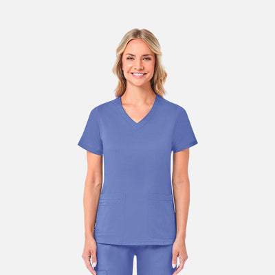 Women's 2 Pocket Blossom Curved V-Neck Scrub Top