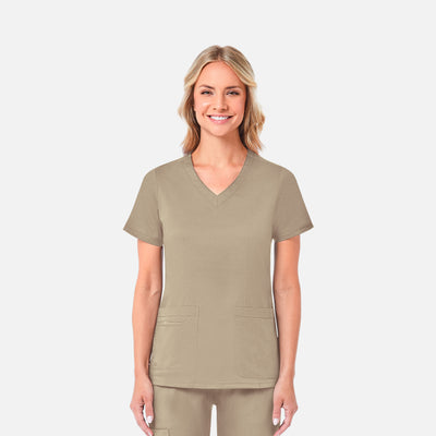 Women's 2 Pocket Curved V-Neck Scrub Top