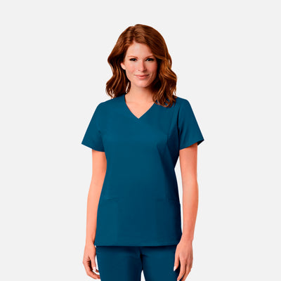 Women's 3 Pocket Blossom Signature Mesh Pocket Mock Wrap Scrub Top